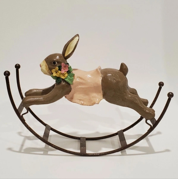 Other - Vintage Inspired Charming Brown Rocking Rabbit Bunny Figurine 10"